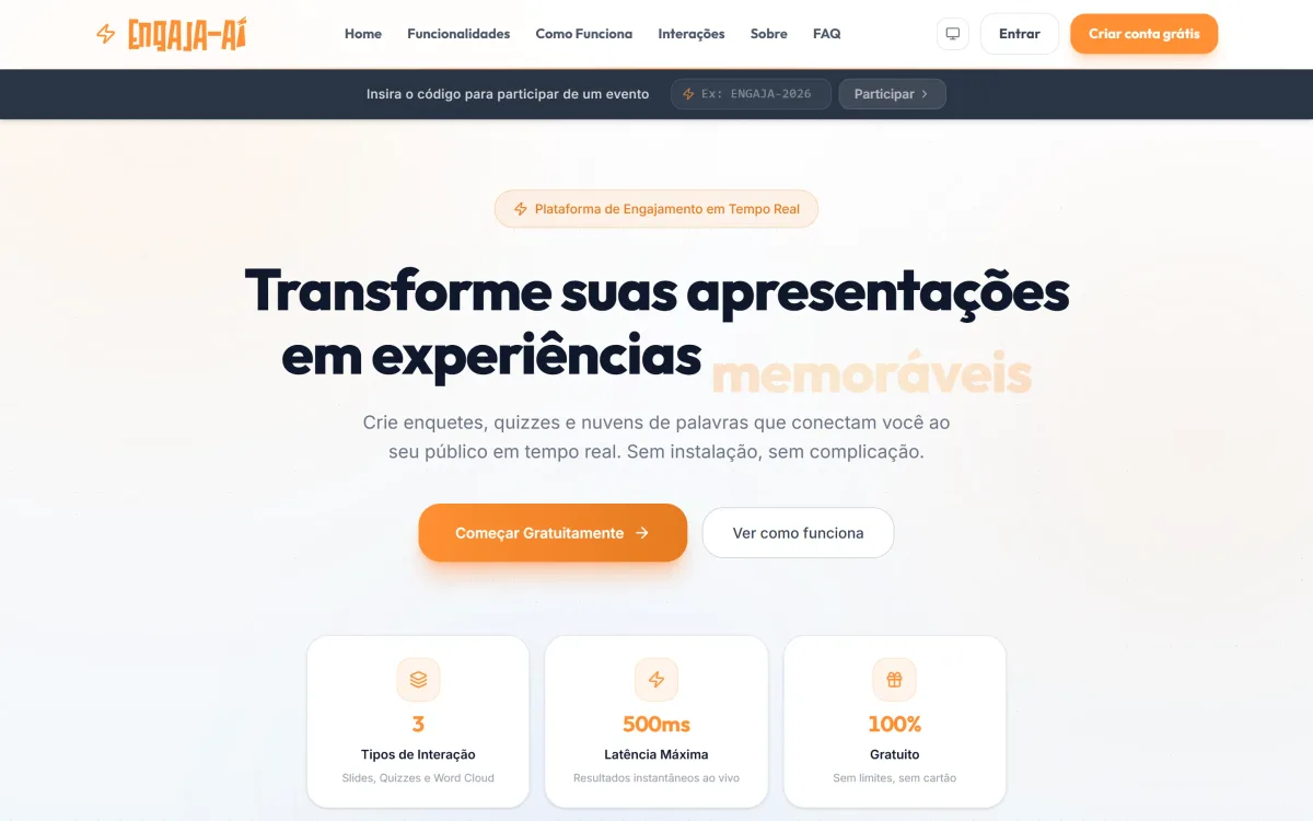Página inicial da plataforma Engaja, produto da Forja