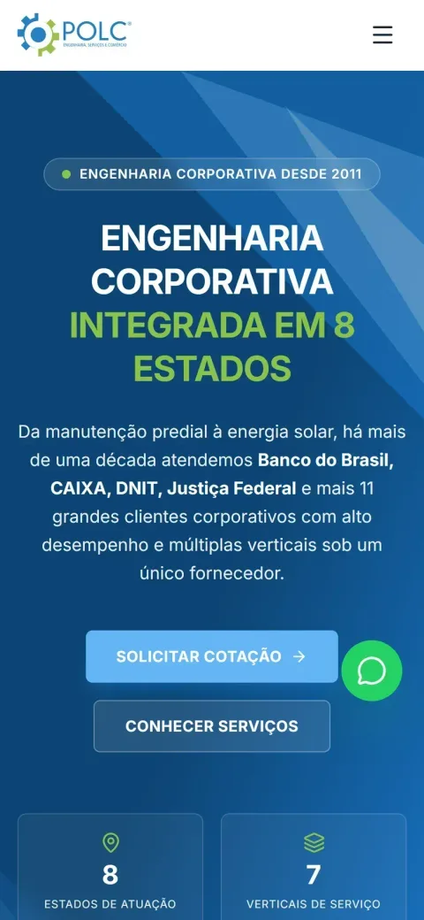 Site da POLC Engenharia no celular